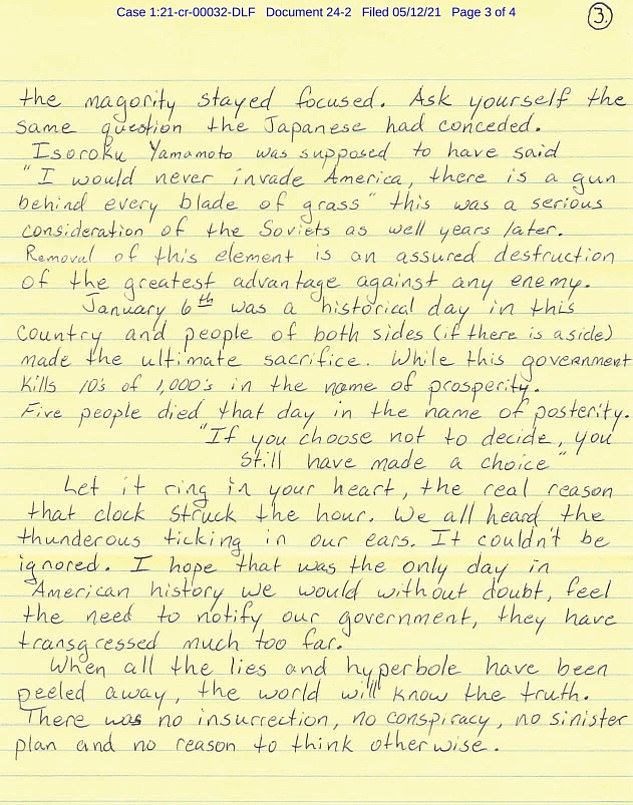 Pro-Trump Capitol protesters are being Tortured in Washington DC jail like in Guantanamo Bay 4 43145755 9592355 Page 3 of 4 of Reffitt s letter a 5 1622566019169