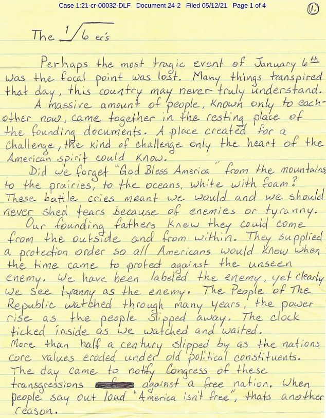 Pro-Trump Capitol protesters are being Tortured in Washington DC jail like in Guantanamo Bay 2 43145753 9602127 Page 1 of 4 of Reffitt s letter a 21 1622570372588
