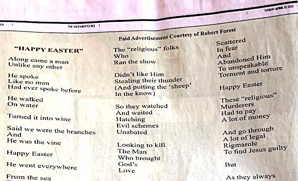 Jews Force Newspaper To Publicly Apologize And Grovel For Printing Easter Poem 2 sacramento bee happy easter poem