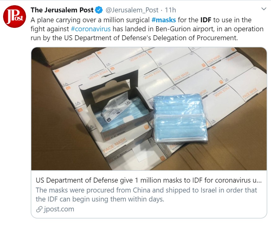 Trump Confiscates Masks and other Protective Gear from US Hospitals to Donate them to Israel 3 us coronavirus aid to israel 2