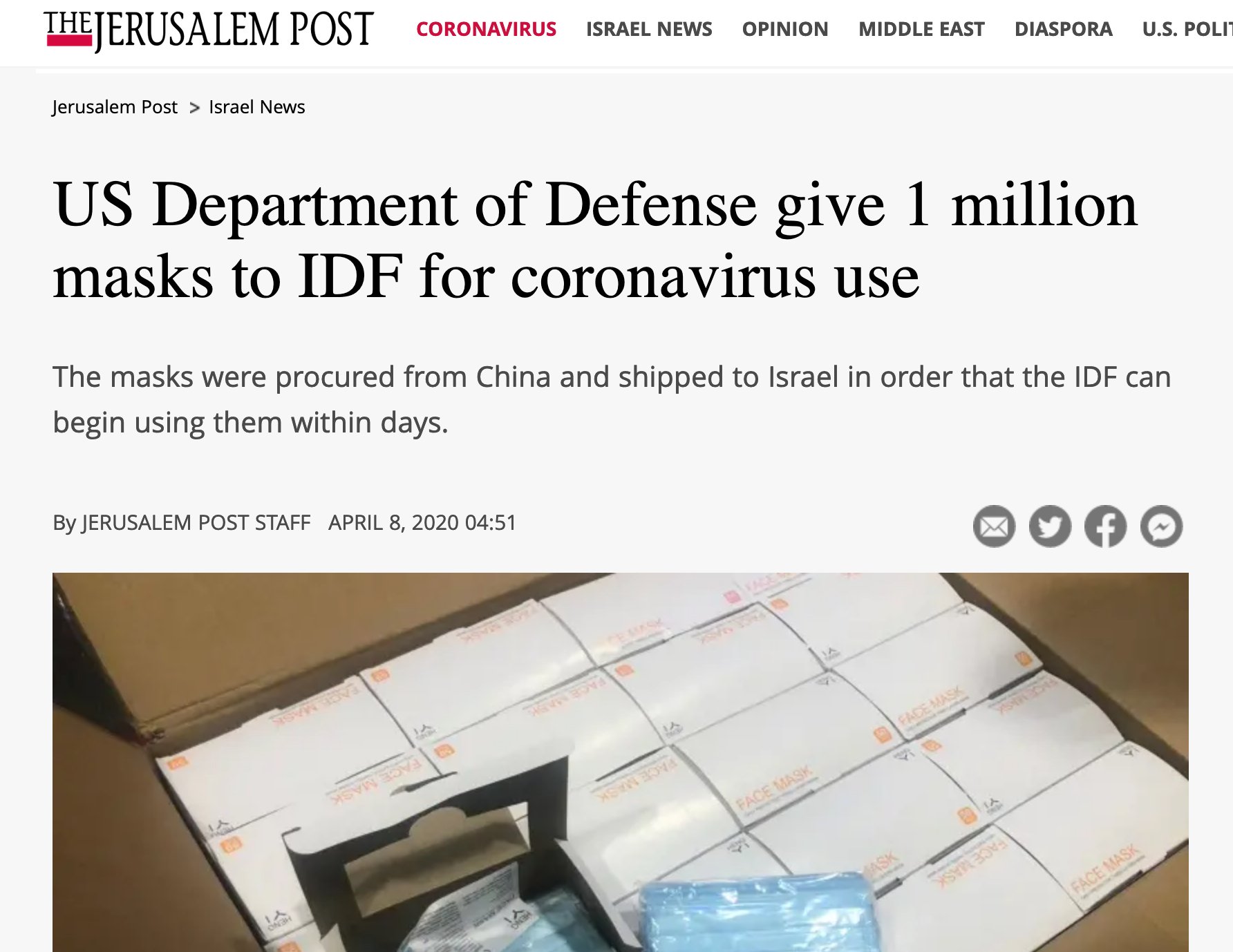 Trump Confiscates Masks and other Protective Gear from US Hospitals to Donate them to Israel 2 us coronavirus aid to israel