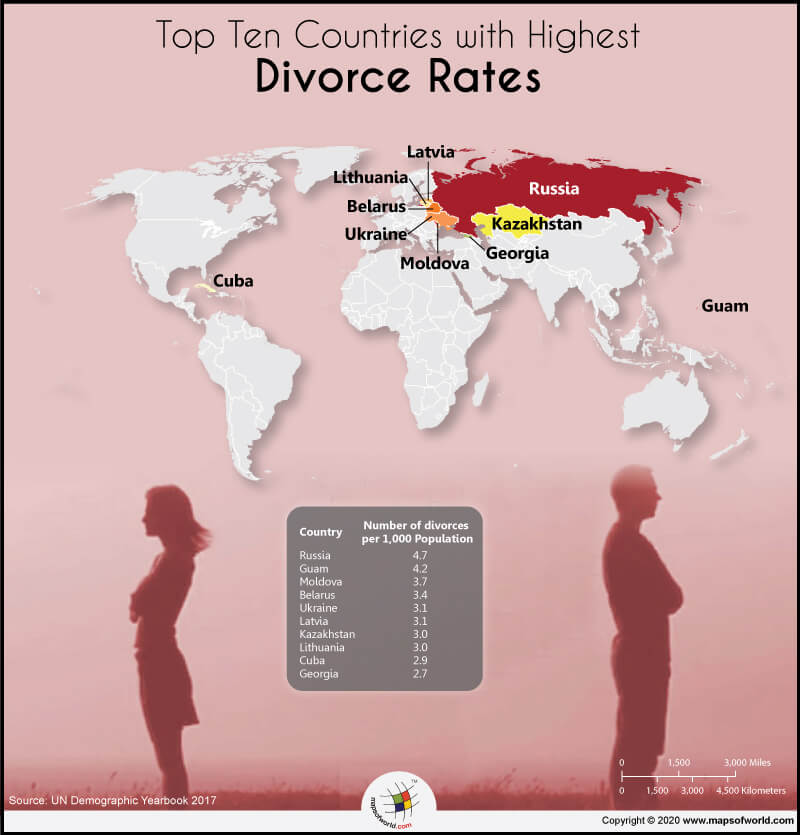 Marriage in the Modern Age is a Expired Ancient Failed Tradition 2 world map depicting top 10 countries with highest divorce rates