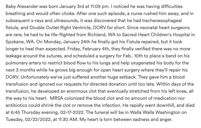 American Baby Dies of Massive Blood Clot After Hospital Refused Non-Vaxxed Blood Transfusion 2 excerpt written by alexs father ron