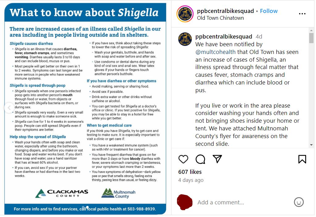 Portland Residents Suffering From Deadly Disease Caused by Human Poop 2 original shigella instagram