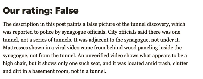 Another FAKE 'Fact Checking' Exposed, 'No Mattresses' In NYC Synagogue Tunnels 3 nyc synagogue mattress tunnels 2