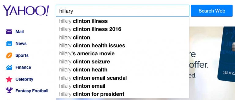 Google Censors ‘Hillary Clinton Health Problems’ Search Results 4 yahoo hillary1
