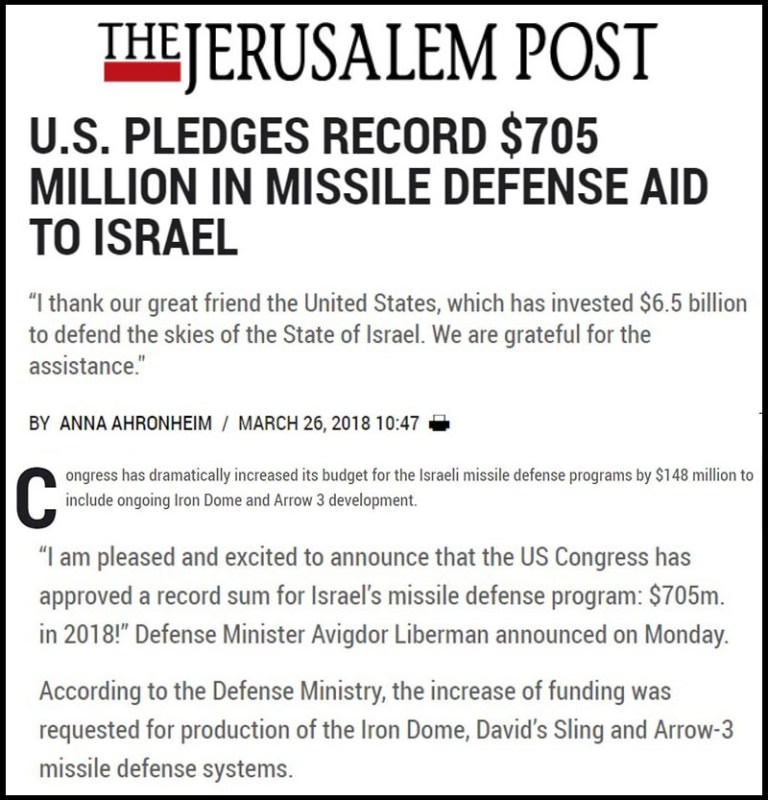 US Congress Ups “Missile Aid” for Israel by $705 million to Record $6.5 Billion 2 7fOyTVt