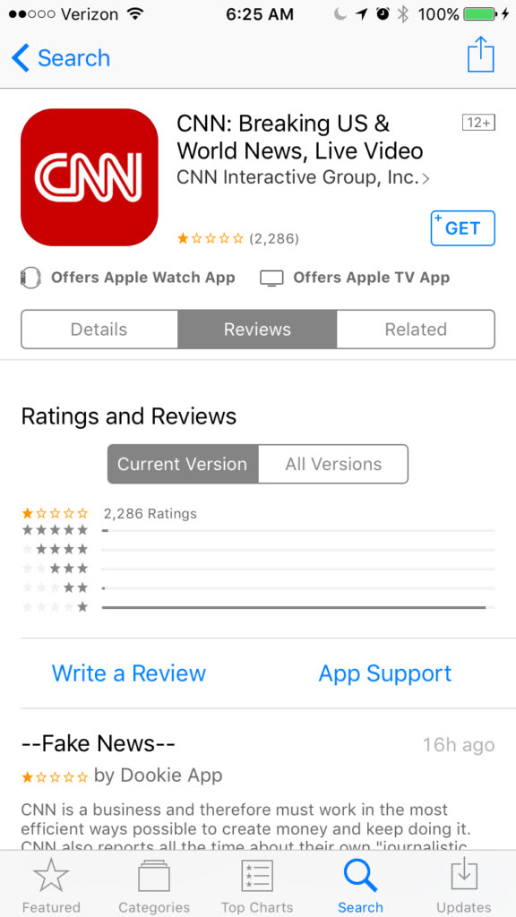 CNN Reset Its App To Clear ‘Fake News’ Reviews 2 N2dC00t
