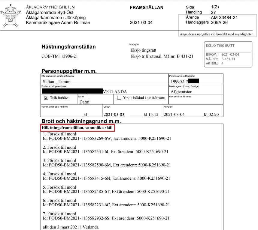 Swedish PM says Immigrants Doing Terrorism in Sweden has Nothing to Do with Immigration 4 Tamim Sultani Vetlanda file