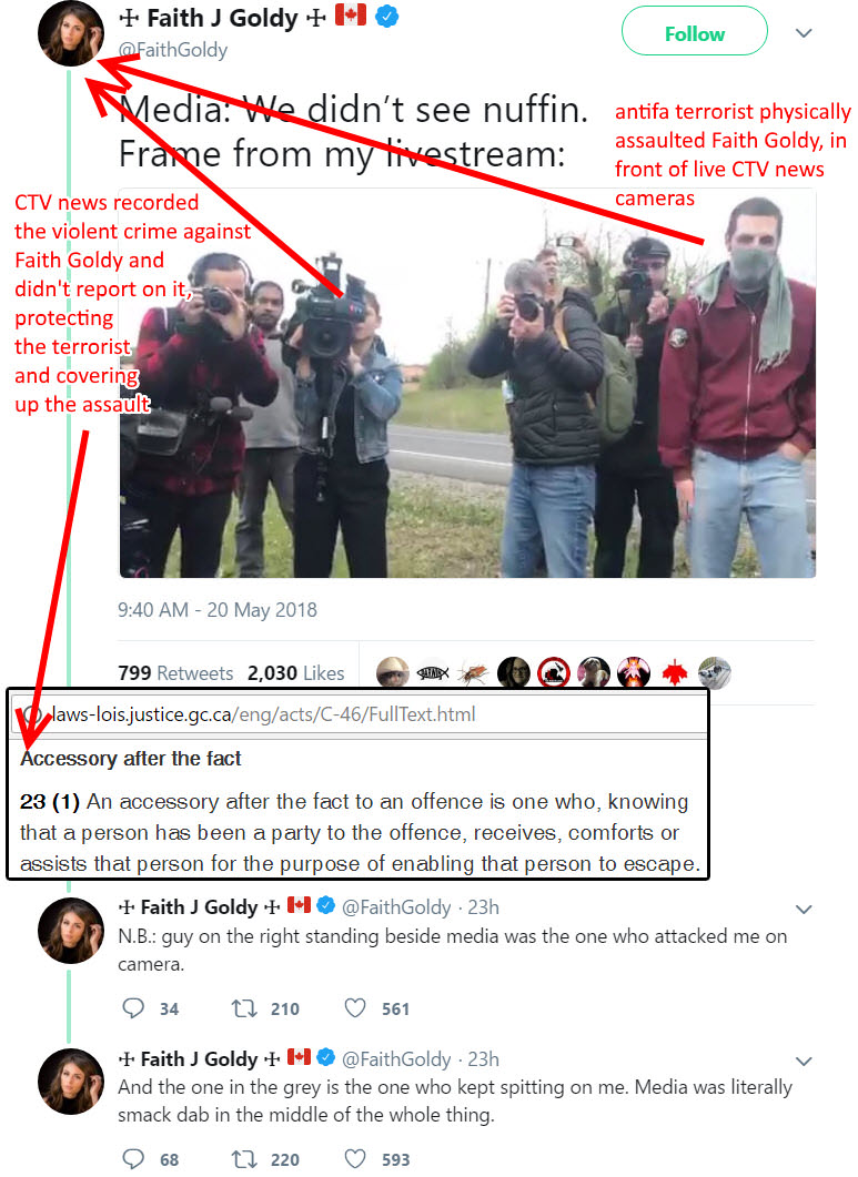 Canadian activist Faith Goldy got assaulted in front of MSM who claims "didn't see nuffin" 3 OoEQGnC