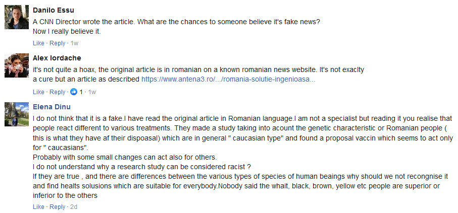 Romania Coronavirus Vaccine able to Cure White People Hoax, Fake News Response 4 XijlMFb