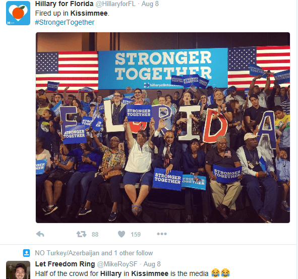 Trump vs Hillary in Kissimmee Florida: Trump Gets Thousands, Hillary Gets 150 2 Kissimmee Hillary crowd