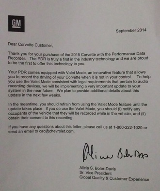 GM's new 2015 Chevrolet Corvette spy car illegal in many states 2 092914 gm letter