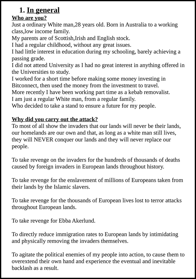 NZ terrorist describes his reasons in Manifesto, says he did it to stop Globalism 3 g7hZuJa