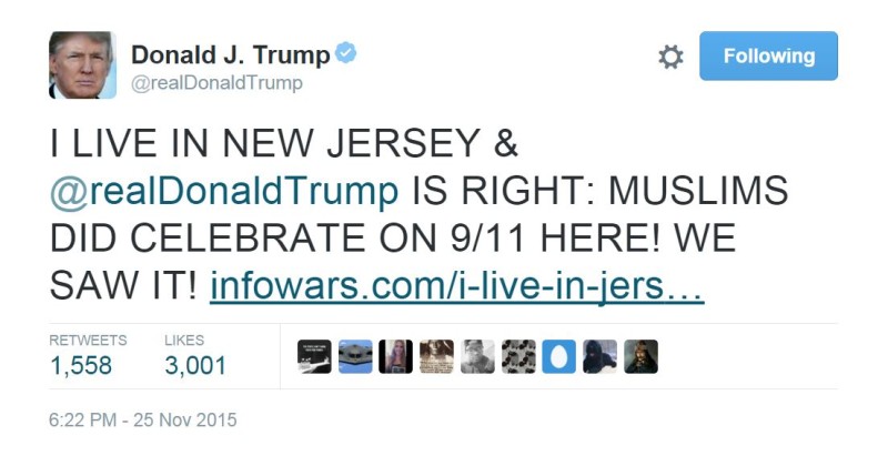 Trump Is Right: Jersey City Muslims Held PRE-PLANNED 9/11 Rooftop Celebration 2 trump 911tweet