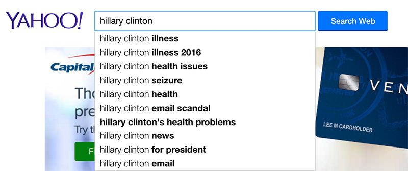 Google Censors ‘Hillary Clinton Health Problems’ Search Results 3 yahoo hillary clinton
