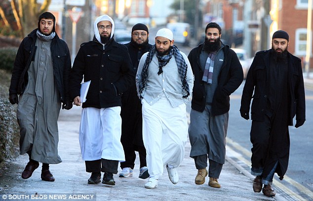 Muslim protesters 'branded British soldiers rapists and baby killers during homecoming parade' 1 Protesters: (from left to right) Jabair Ahmed, Shajjadar Choudhury, Ziaur Rahman, Jalal Ahmed, Munim Abdul and Yousaf Bashir arrive at Luton Magistrates Court