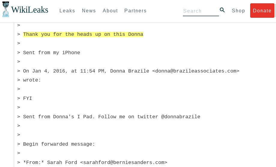 Wikileaks Podesta 3rd Batch: Donna Brazile Conspired with Hillary to Defeat Bernie 2