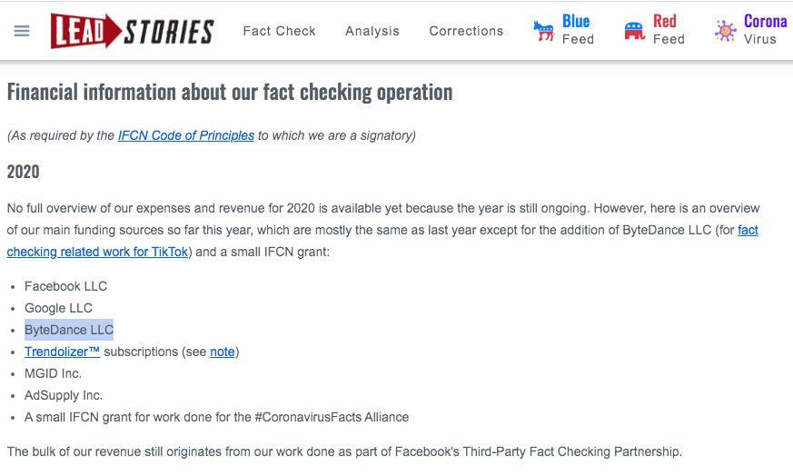 Facebook 'Fact-Checker' Lead Stories Funded By Controversial Chinese Company That Owns TikTok 2 pTljquB